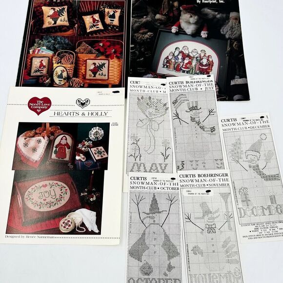 CHRISTMAS Santa Claus Cross Stitch Pattern Booklets Vintage St. Nick Primitive - Picture 1 of 9